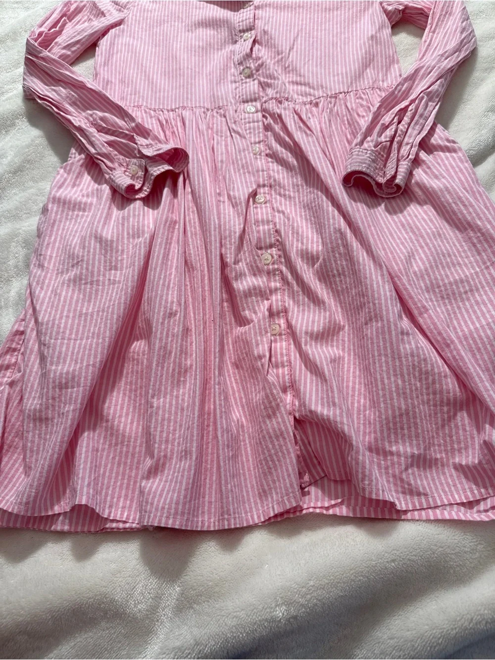 J. Crew Pink White Striped Cotton Shirtdress Lined Mini Size 2 Long Sleeve